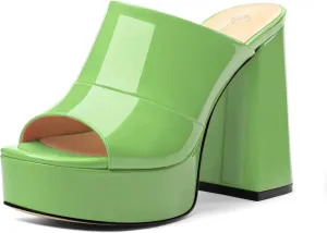 Womens Platform Chunky Heels Sandals Square Open Toe High Heeled Sandals Slip On Slides Dress Party Wedding Shoes