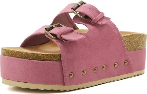 Women's Platform Cork Slides Dual Buckled Straps Clogs Slip On Flatform Sandals for Women Clogs