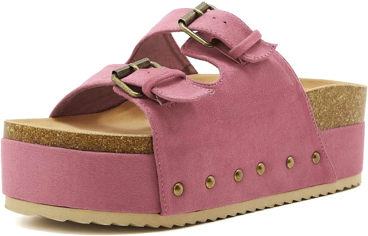 Women's Platform Cork Slides Dual Buckled Straps Clogs Slip On Flatform Sandals for Women Clogs