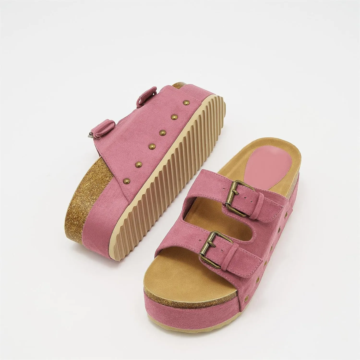 Women's Platform Cork Slides Dual Buckled Straps Clogs Slip On Flatform Sandals for Women Clogs