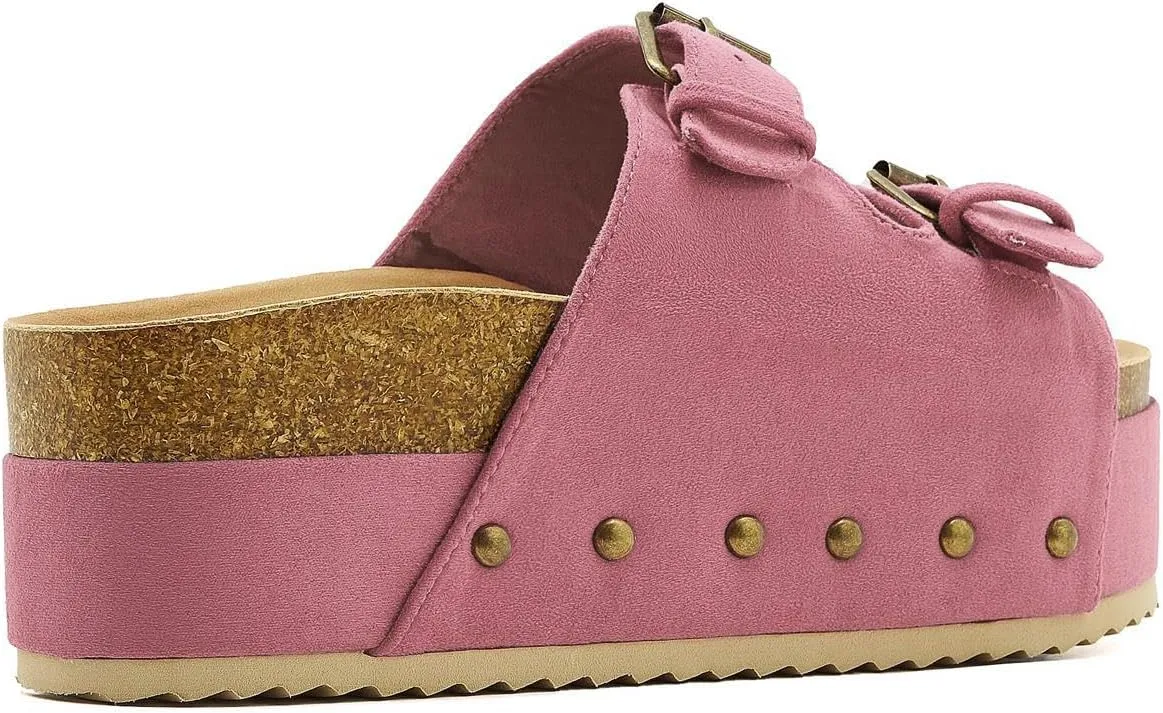 Women's Platform Cork Slides Dual Buckled Straps Clogs Slip On Flatform Sandals for Women Clogs