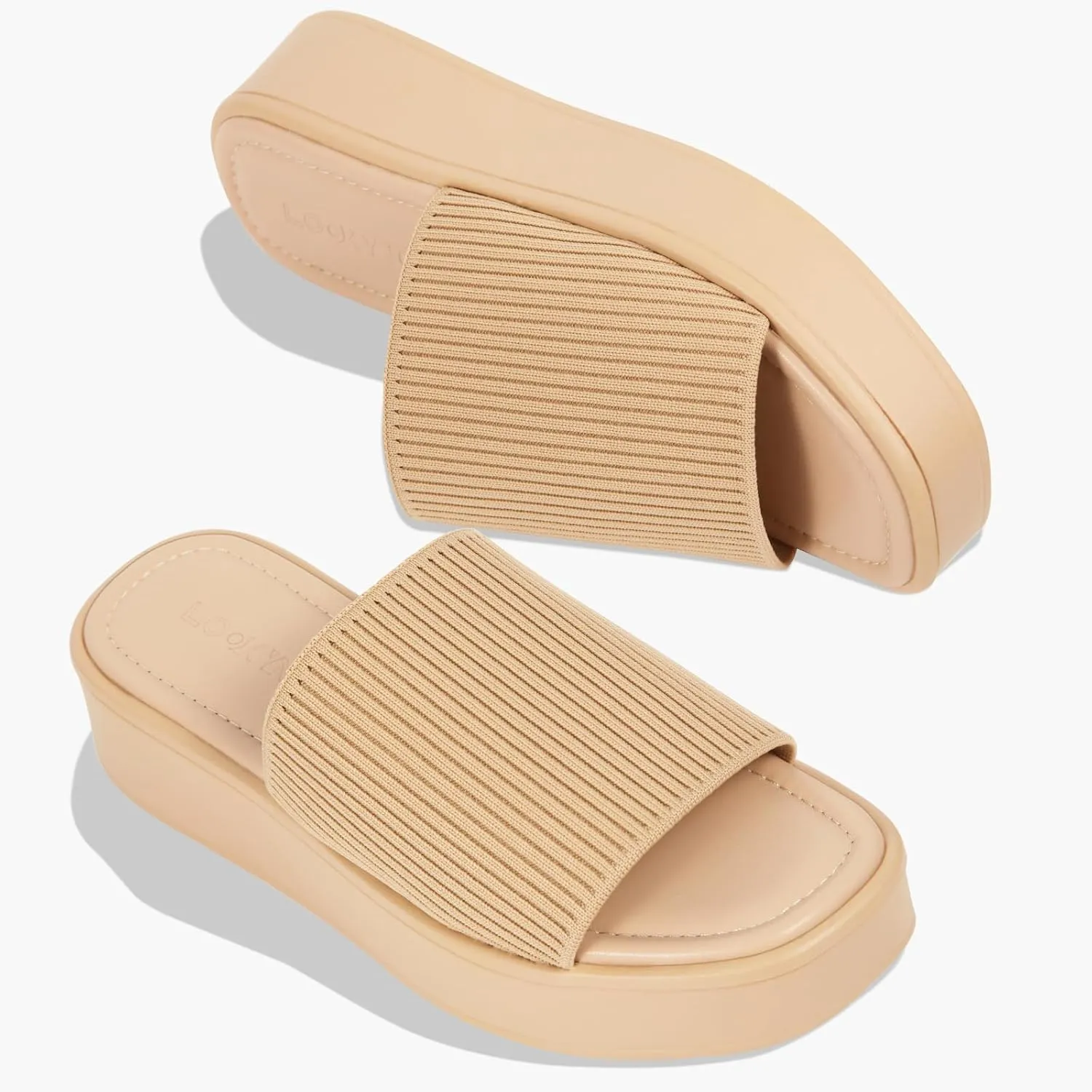 Women's Platform Sandals Comfortable Open Toe Slip On Wedge Slides Summer Casual Flatform Chunky Sandals, Black