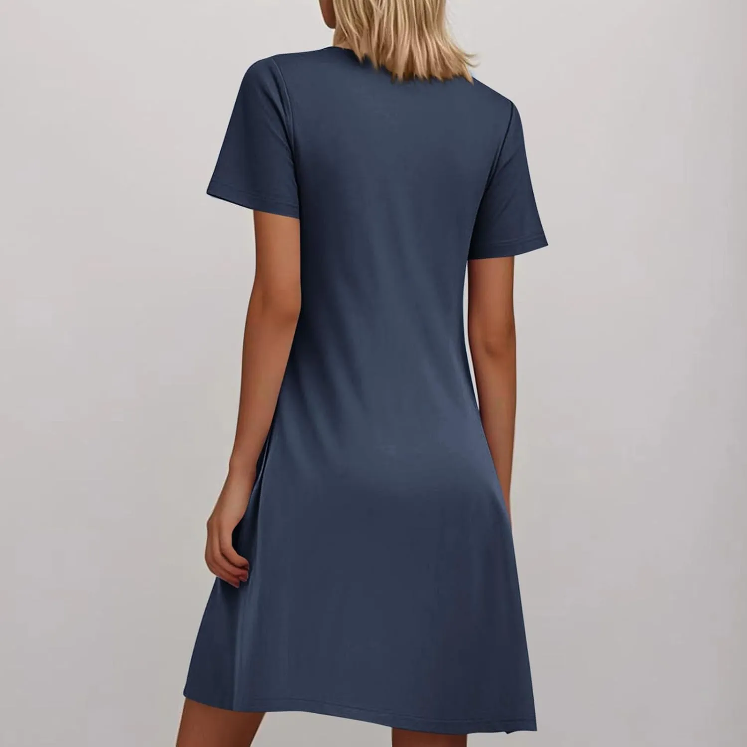 Womens Pleated Front Summer Dresses Casual Short Sleeve T Shirts Dress Cover Ups with Pockets Beach Vacation Outfits