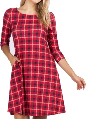 Women’s Printed Crew Neck A-Line Dresses with Pockets Casual Tropical Floral Novelty Animal Christmas Patterns