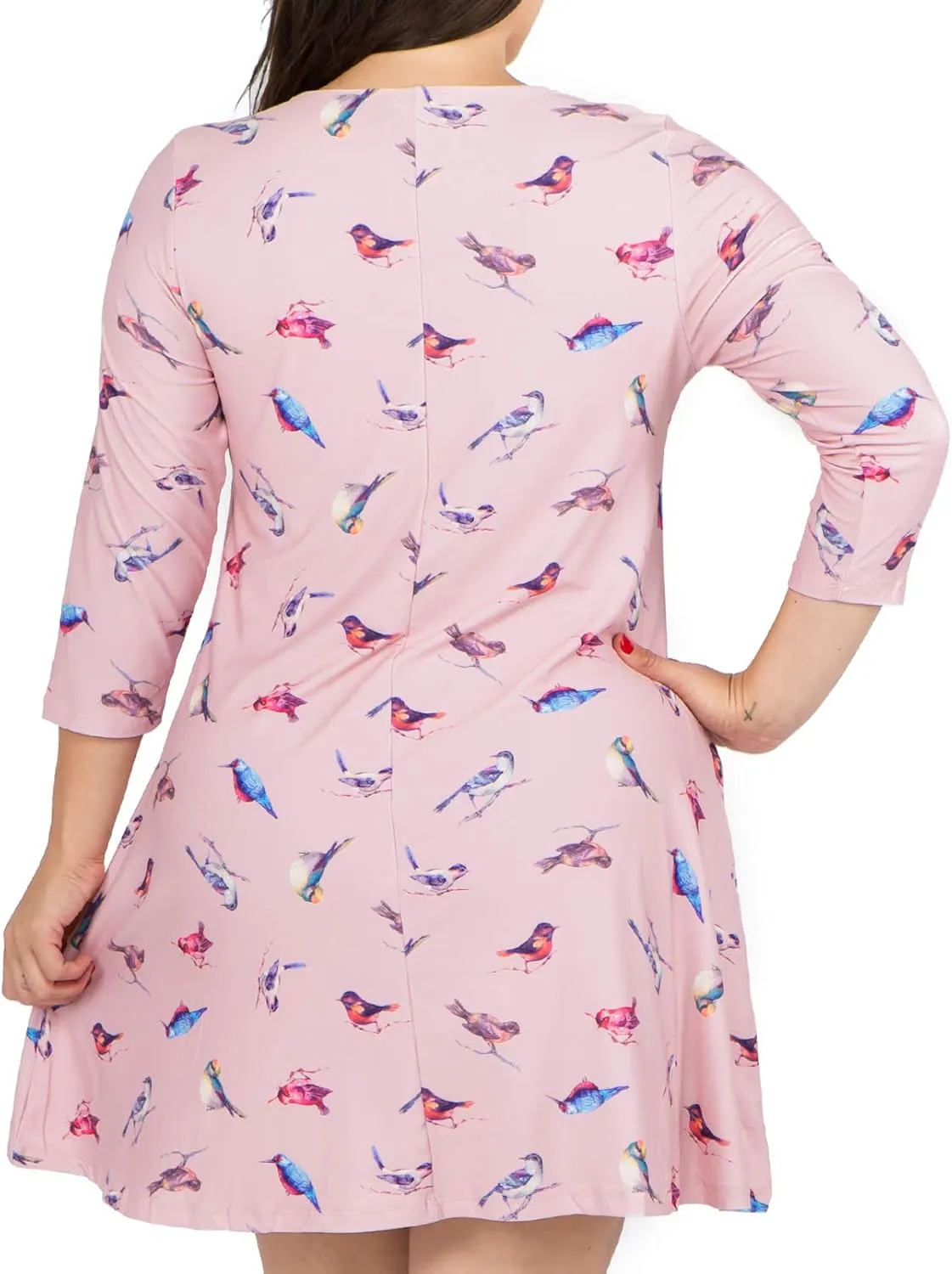 Women’s Printed Crew Neck A-Line Dresses with Pockets Casual Tropical Floral Novelty Animal Christmas Patterns
