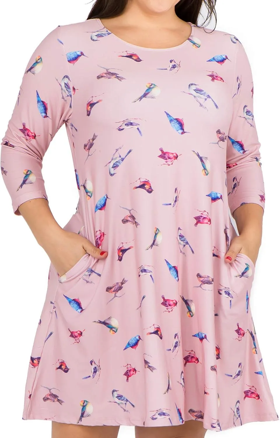 Women’s Printed Crew Neck A-Line Dresses with Pockets Casual Tropical Floral Novelty Animal Christmas Patterns