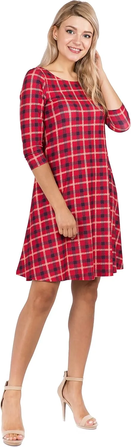 Women’s Printed Crew Neck A-Line Dresses with Pockets Casual Tropical Floral Novelty Animal Christmas Patterns