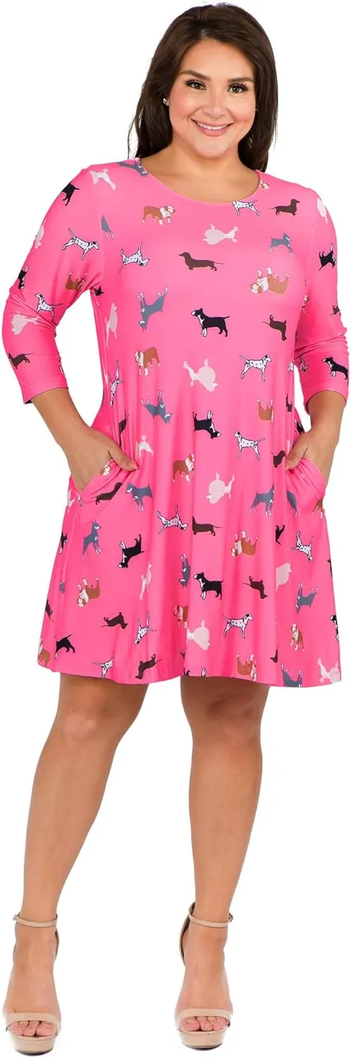 Women’s Printed Crew Neck A-Line Dresses with Pockets Casual Tropical Floral Novelty Animal Christmas Patterns