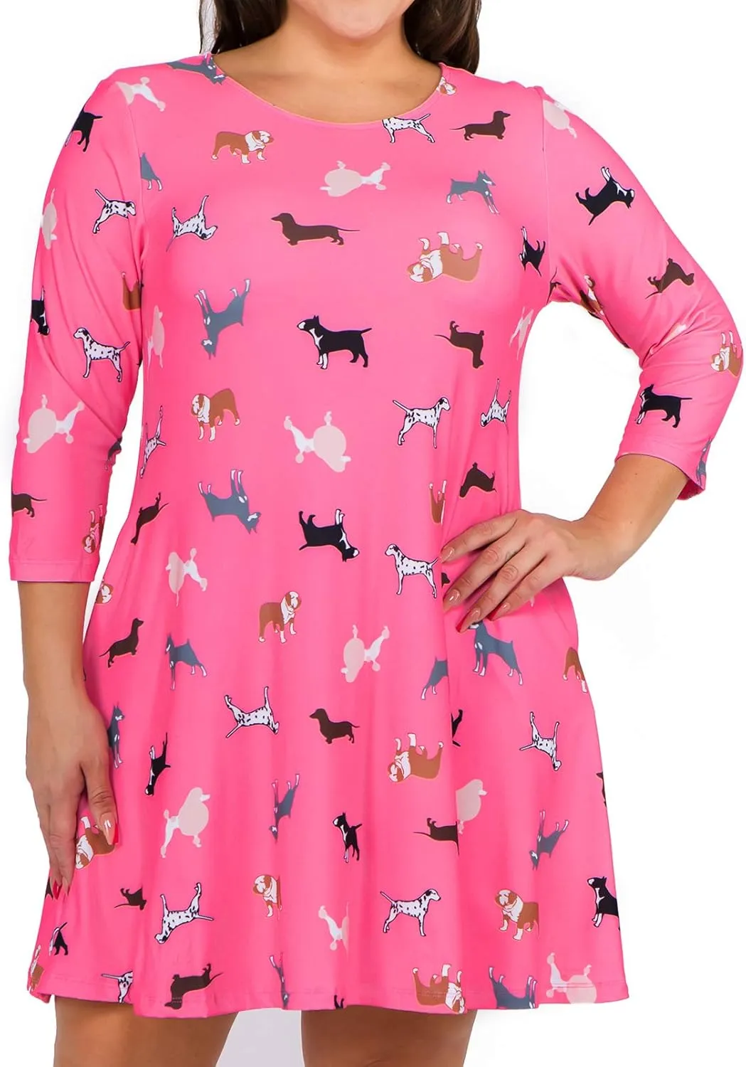 Women’s Printed Crew Neck A-Line Dresses with Pockets Casual Tropical Floral Novelty Animal Christmas Patterns
