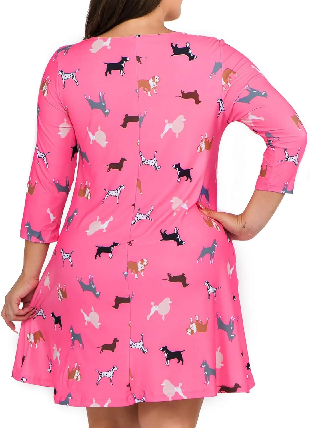 Women’s Printed Crew Neck A-Line Dresses with Pockets Casual Tropical Floral Novelty Animal Christmas Patterns