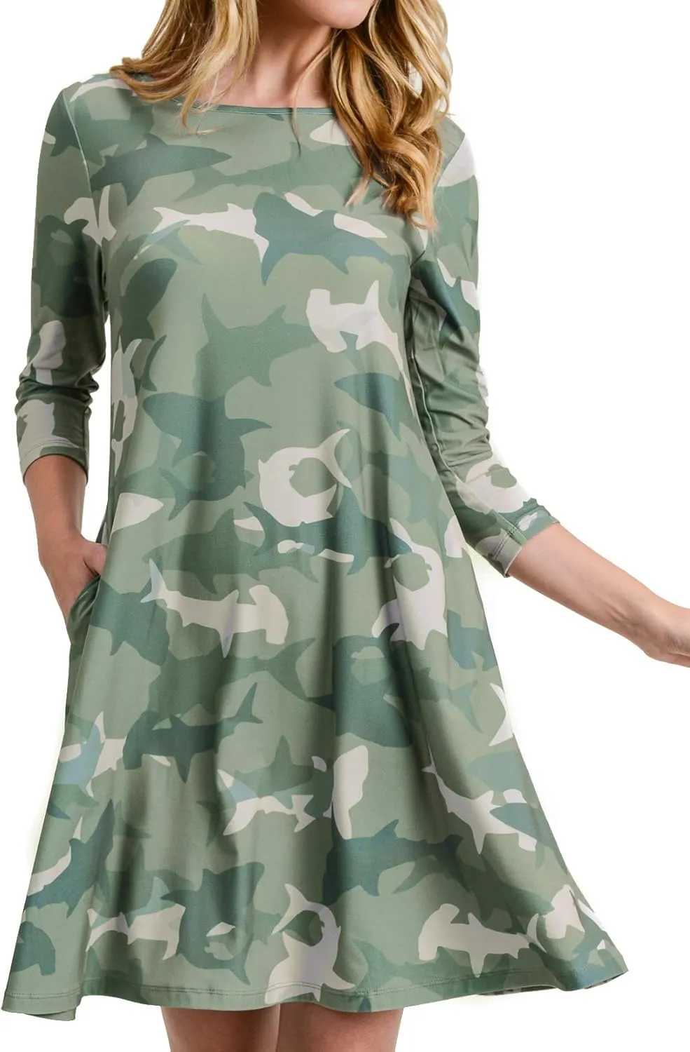 Women’s Printed Crew Neck A-Line Dresses with Pockets Casual Tropical Floral Novelty Animal Christmas Patterns