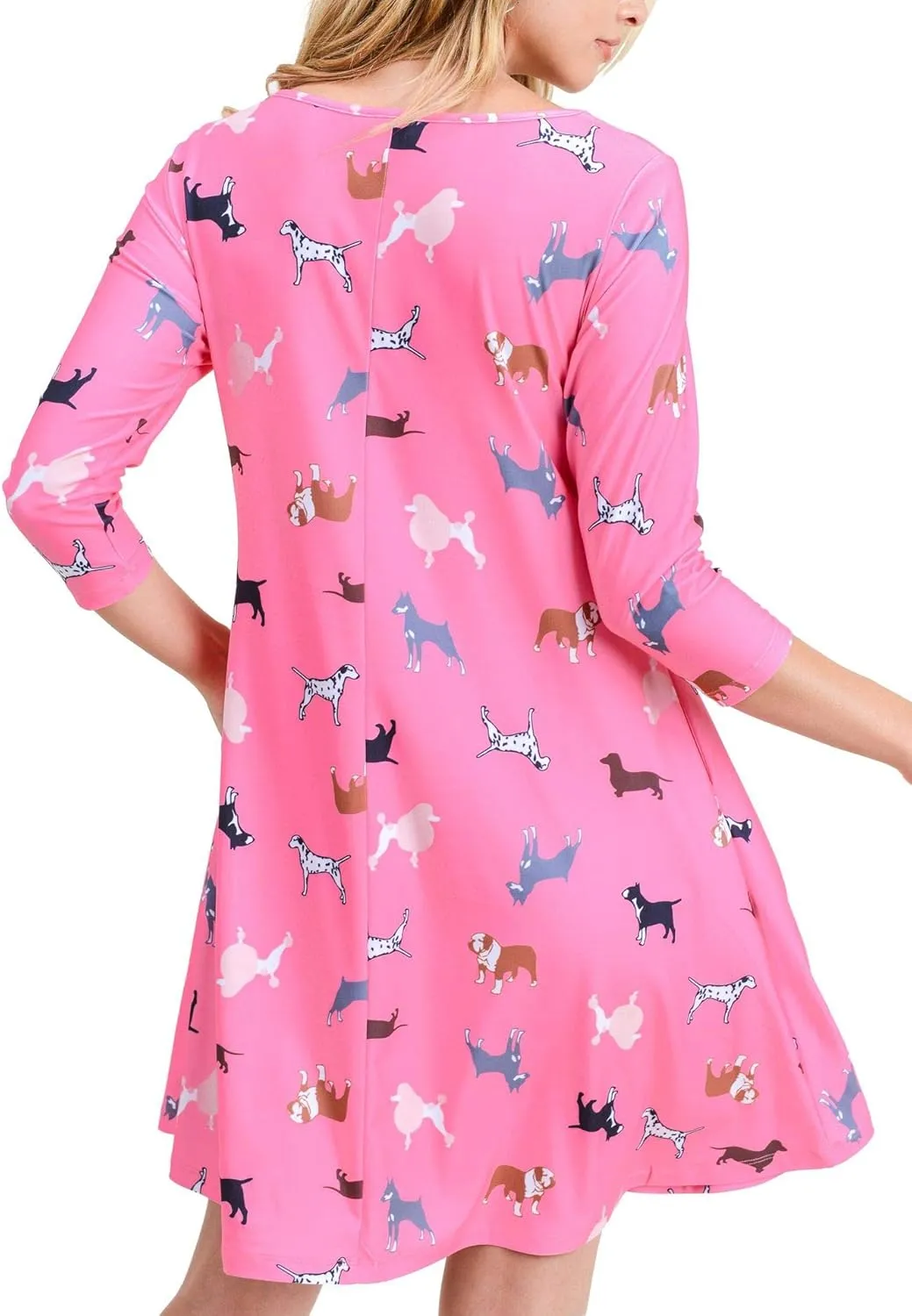 Women’s Printed Crew Neck A-Line Dresses with Pockets Casual Tropical Floral Novelty Animal Christmas Patterns