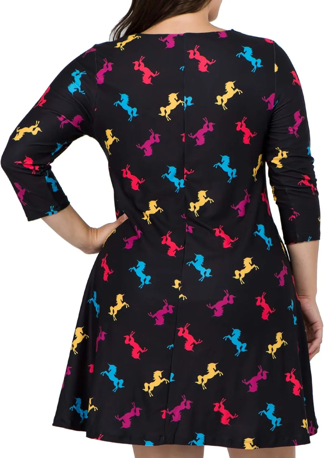 Women’s Printed Crew Neck A-Line Dresses with Pockets Casual Tropical Floral Novelty Animal Christmas Patterns
