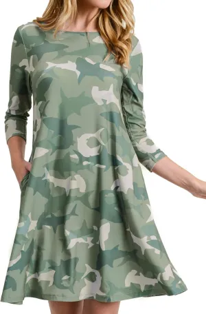 Women’s Printed Crew Neck A-Line Dresses with Pockets Casual Tropical Floral Novelty Animal Christmas Patterns