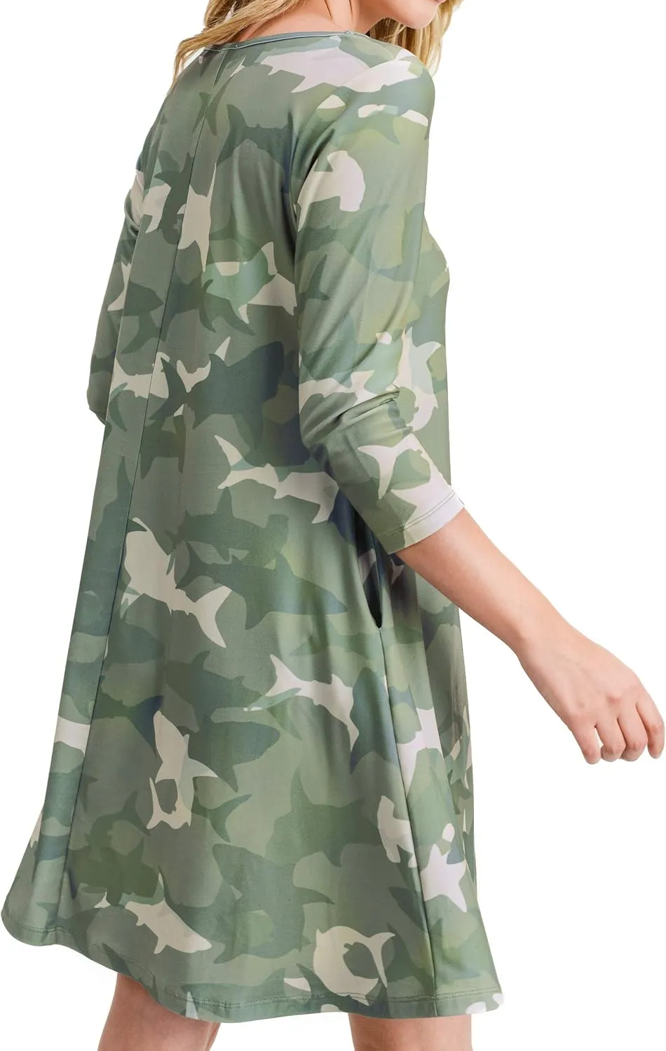 Women’s Printed Crew Neck A-Line Dresses with Pockets Casual Tropical Floral Novelty Animal Christmas Patterns