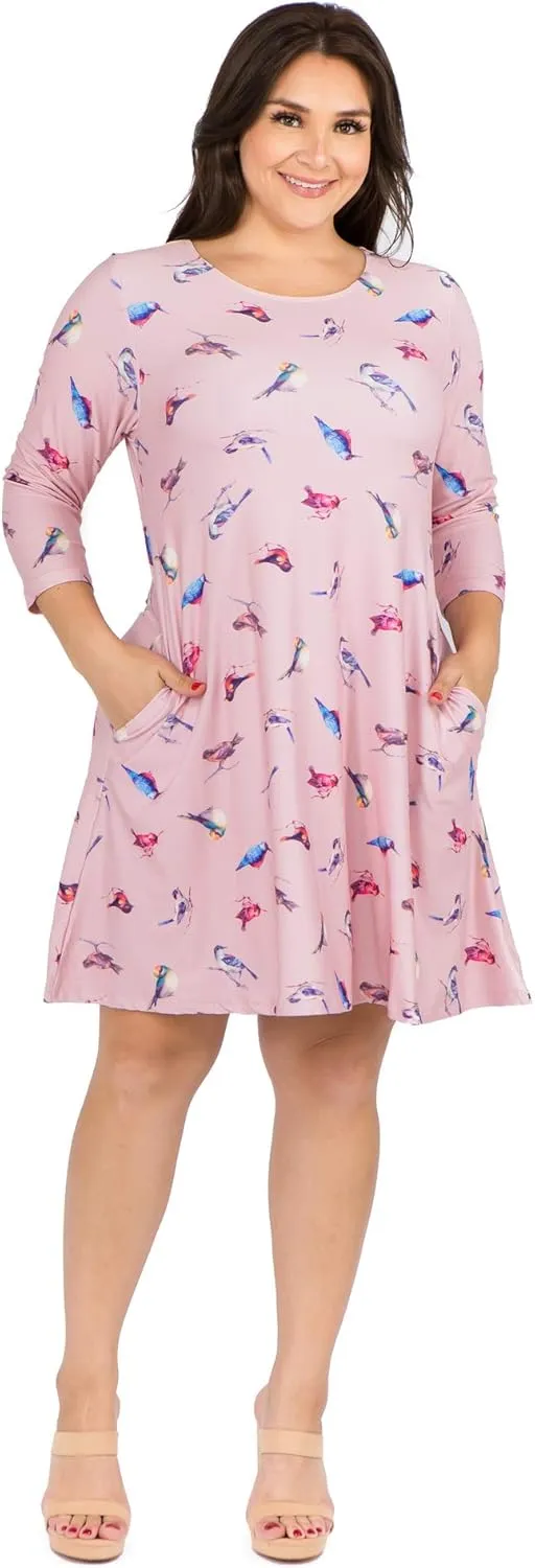 Women’s Printed Crew Neck A-Line Dresses with Pockets Casual Tropical Floral Novelty Animal Christmas Patterns