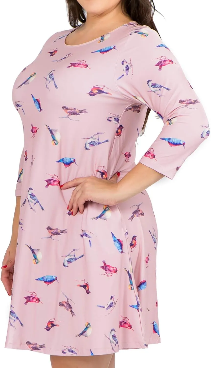 Women’s Printed Crew Neck A-Line Dresses with Pockets Casual Tropical Floral Novelty Animal Christmas Patterns