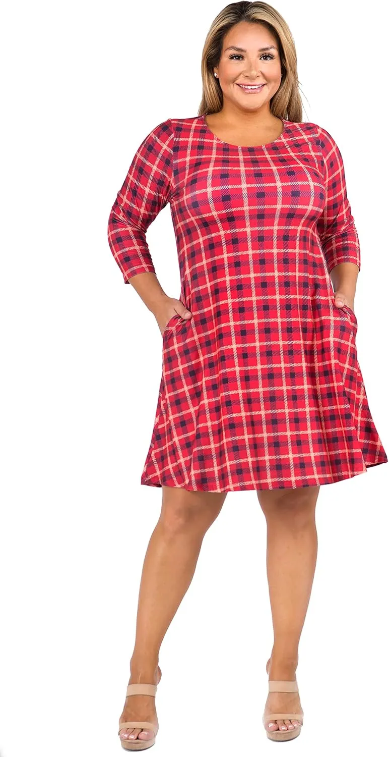 Women’s Printed Crew Neck A-Line Dresses with Pockets Casual Tropical Floral Novelty Animal Christmas Patterns