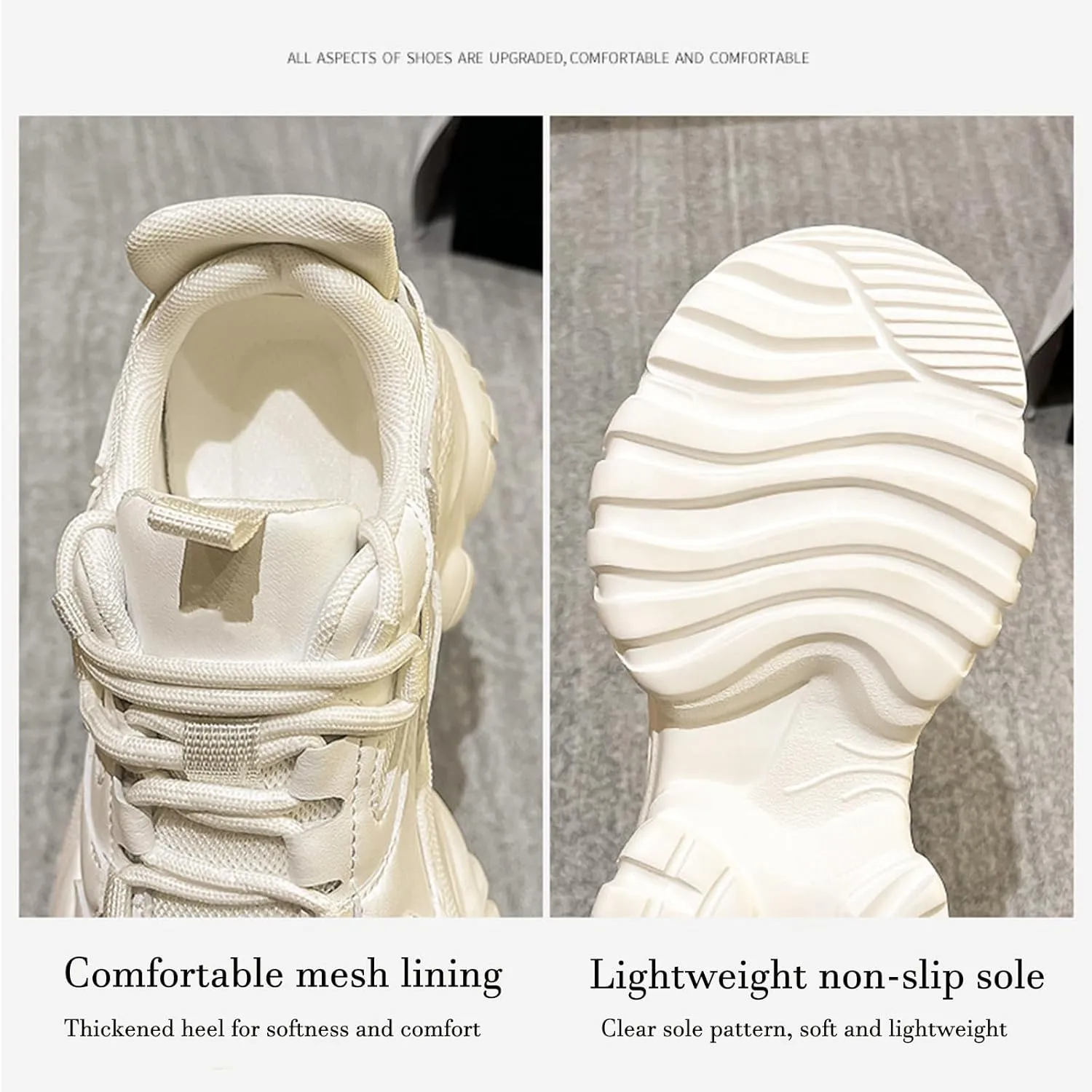 Women's Retro Fashion Sneakers - Chunky Platform Trainers for Spring/Autumn, Casual Round Head Single Shoes with Lace-Up Design,Black-37