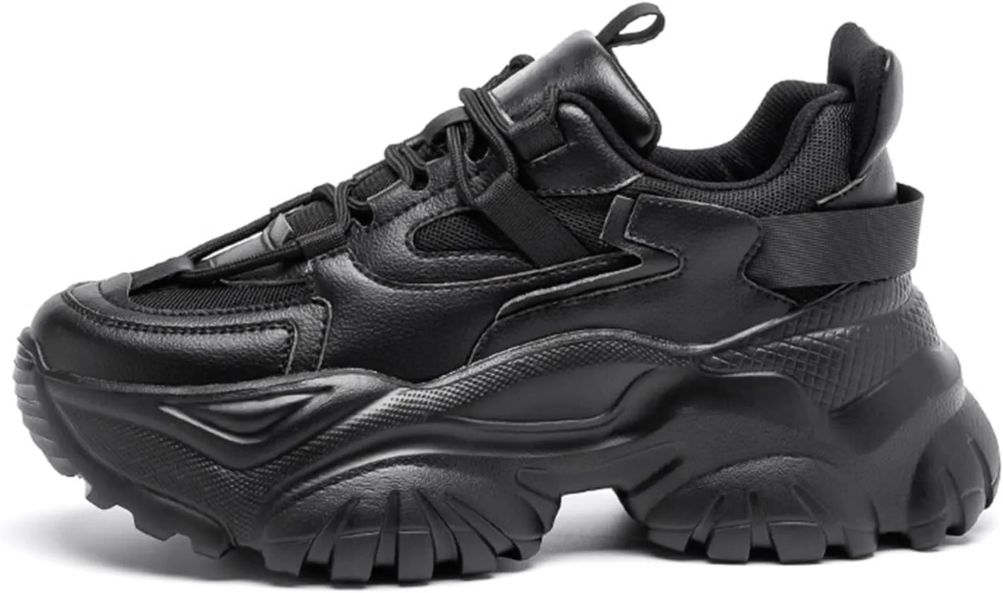 Women's Retro Fashion Sneakers - Chunky Platform Trainers for Spring/Autumn, Casual Round Head Single Shoes with Lace-Up Design,Black-37