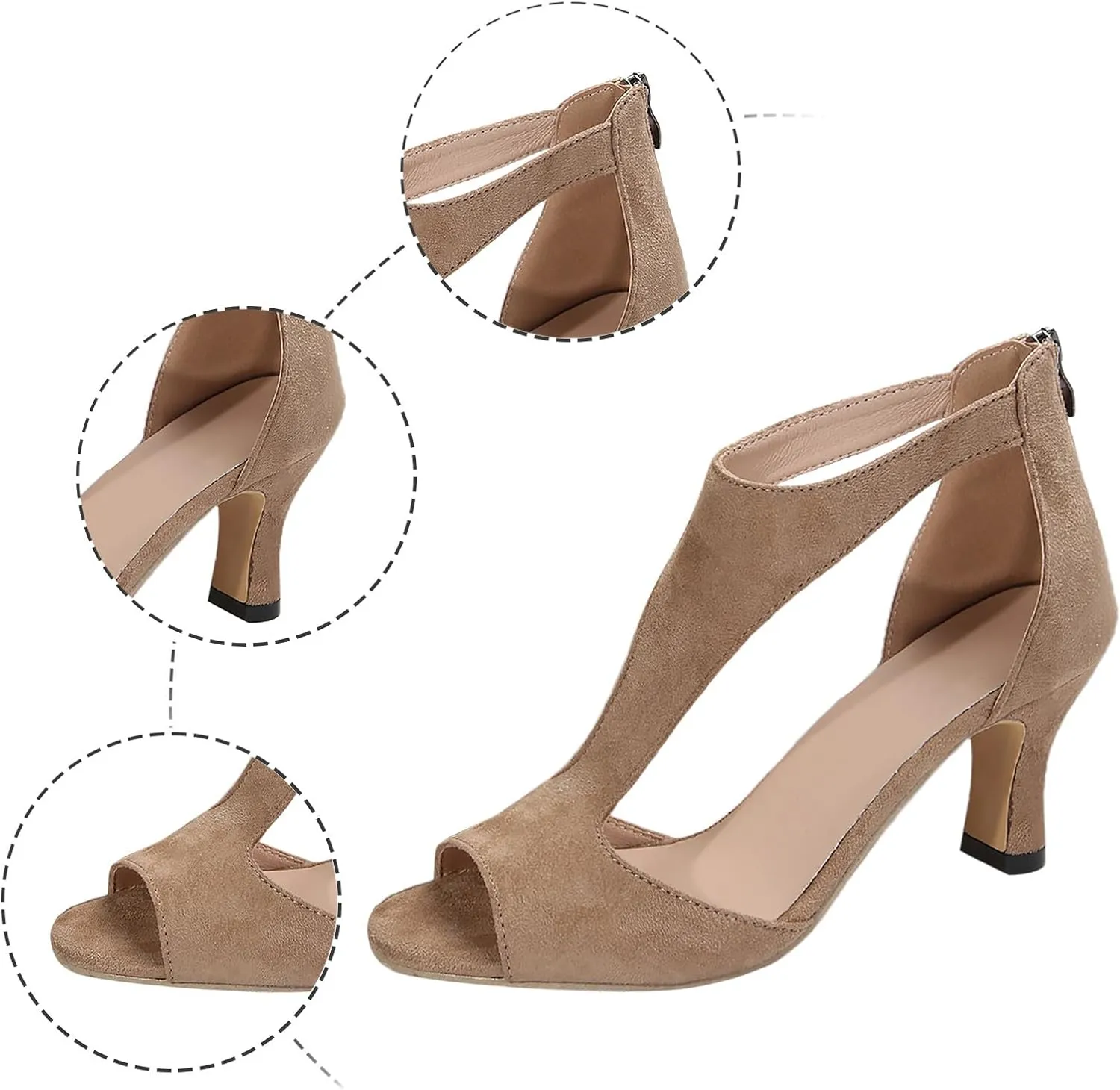 Womens Sandals Comfortable High Heels Dressy Sandals with Ankle Strap Back Zipper