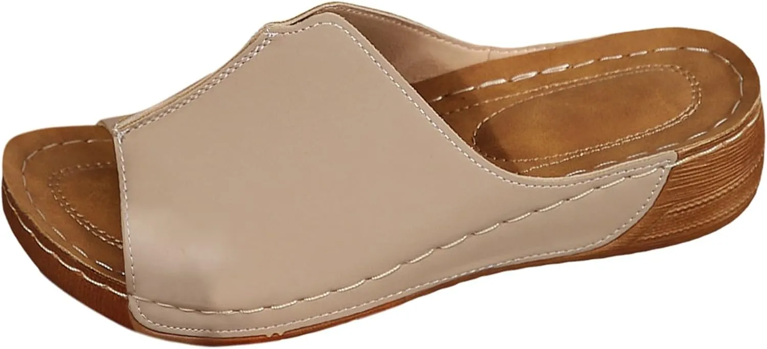 Womens Sandals Comfortable Orthopedic Arch Support All Day Walking Open Toe Pu Leather Slip On Platform Wedge Sandals