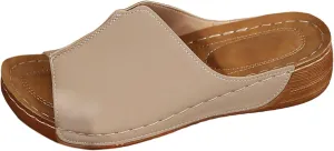 Womens Sandals Comfortable Orthopedic Arch Support All Day Walking Open Toe Pu Leather Slip On Platform Wedge Sandals