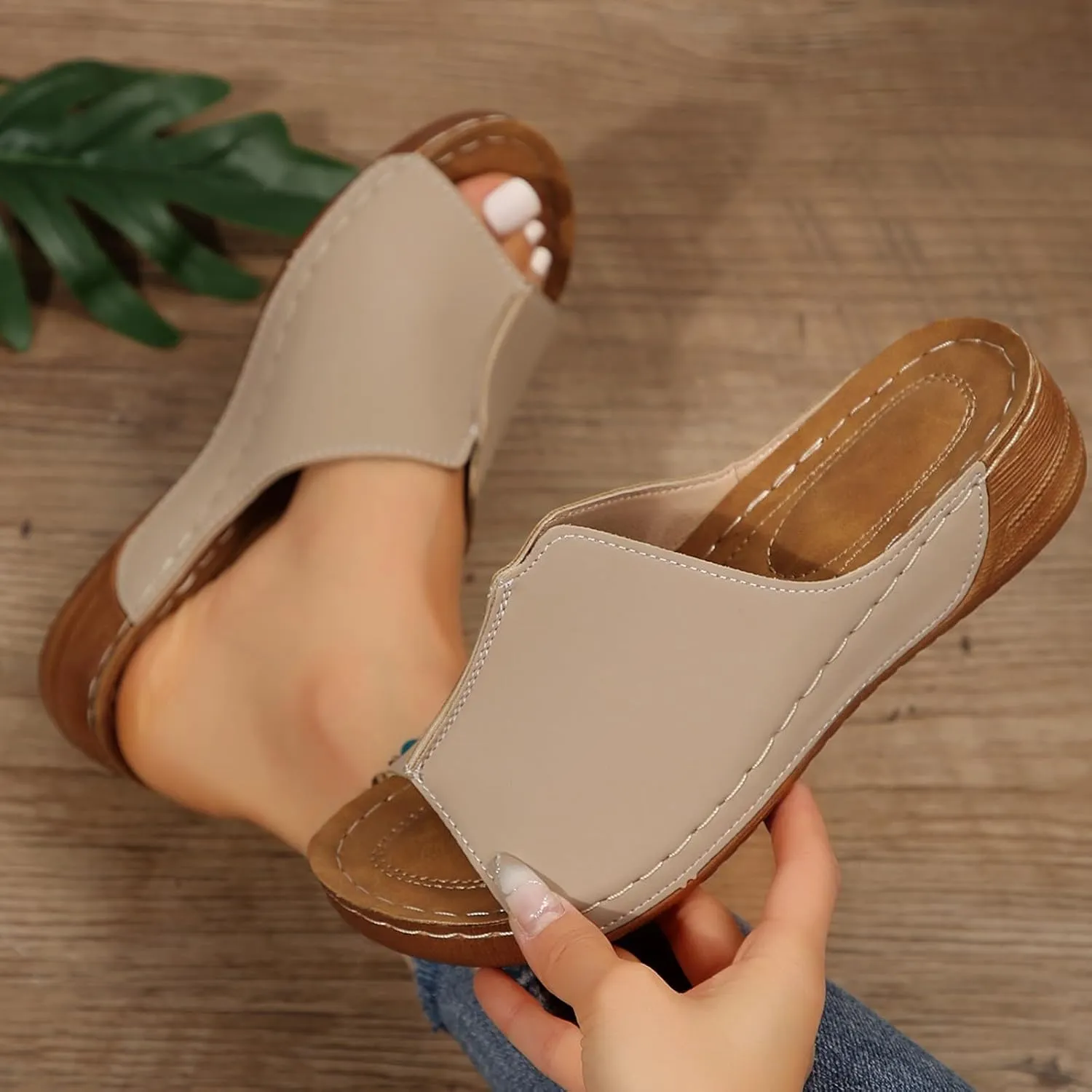 Womens Sandals Comfortable Orthopedic Arch Support All Day Walking Open Toe Pu Leather Slip On Platform Wedge Sandals