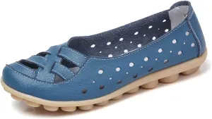 Womens Sandals Fashion Flats Closed Toe Sandals Lightweight Breathable Hollow Out Sandal Comfortable Leather Loafers Cross Walking Flat Shoes Summer Slip-On Shoes