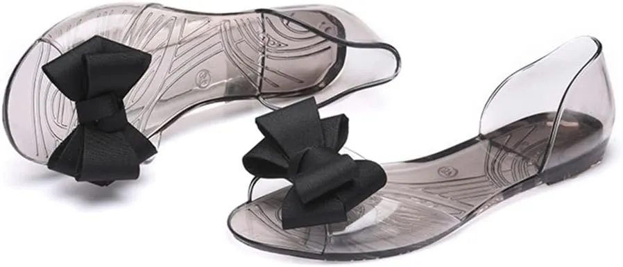 Women's Slip-On Flats Transparent Jelly Shoes Bowknot Fairy Sandals for Summer