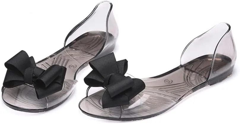 Women's Slip-On Flats Transparent Jelly Shoes Bowknot Fairy Sandals for Summer