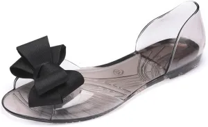 Women's Slip-On Flats Transparent Jelly Shoes Bowknot Fairy Sandals for Summer