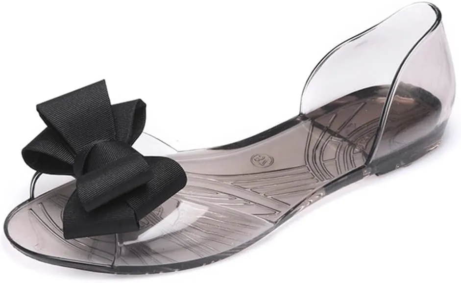 Women's Slip-On Flats Transparent Jelly Shoes Bowknot Fairy Sandals for Summer