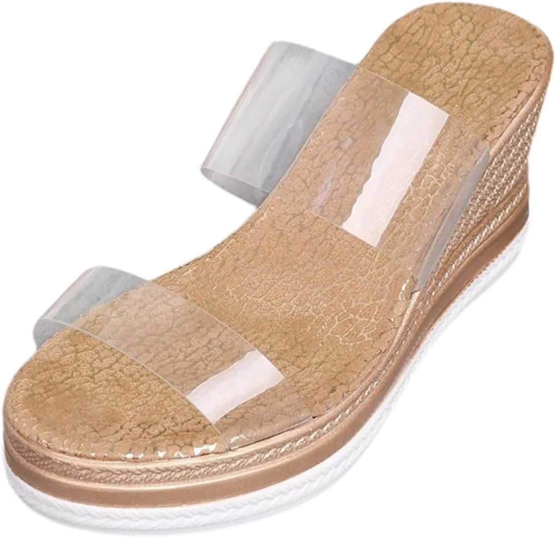 Women's Slip On Wedge Heels Transparent Straps Wedge Sandals, Round Open Toe Platform Sandals Summer Beach Slides Shoes