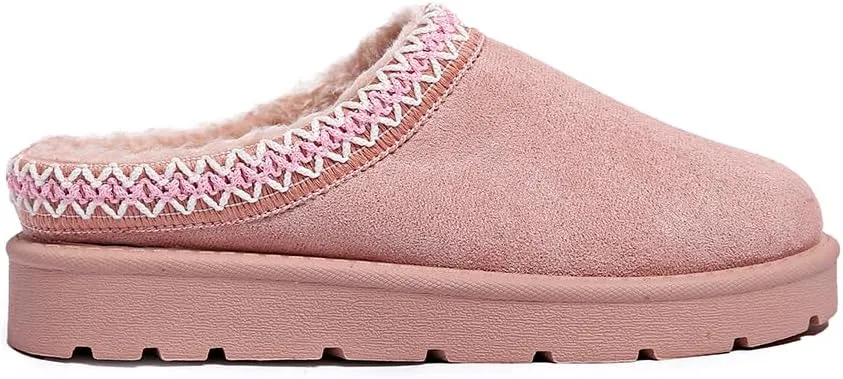 Women’s Slippers Platform Mini Boots for Suede Leather Slip-on Fluffy Warm Comfy