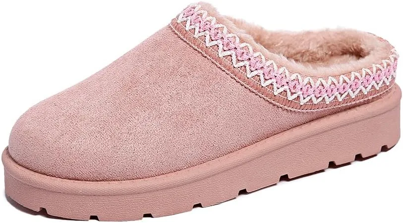 Women’s Slippers Platform Mini Boots for Suede Leather Slip-on Fluffy Warm Comfy