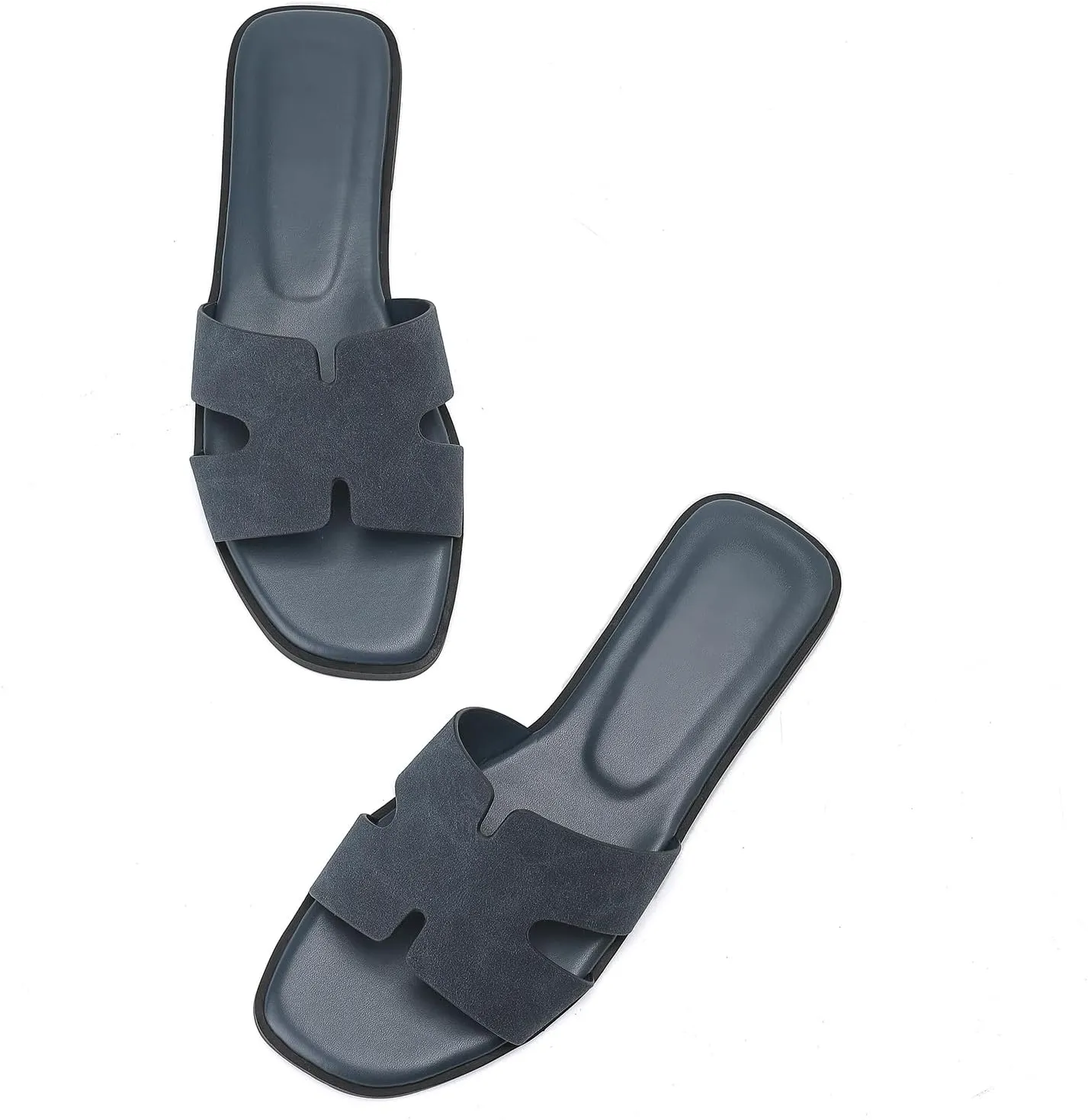 Women's Suede Flat Sandals Open Toe Slip on Sandals Comfort Slide Sandals for Women with Memory Foam