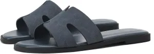 Women's Suede Flat Sandals Open Toe Slip on Sandals Comfort Slide Sandals for Women with Memory Foam