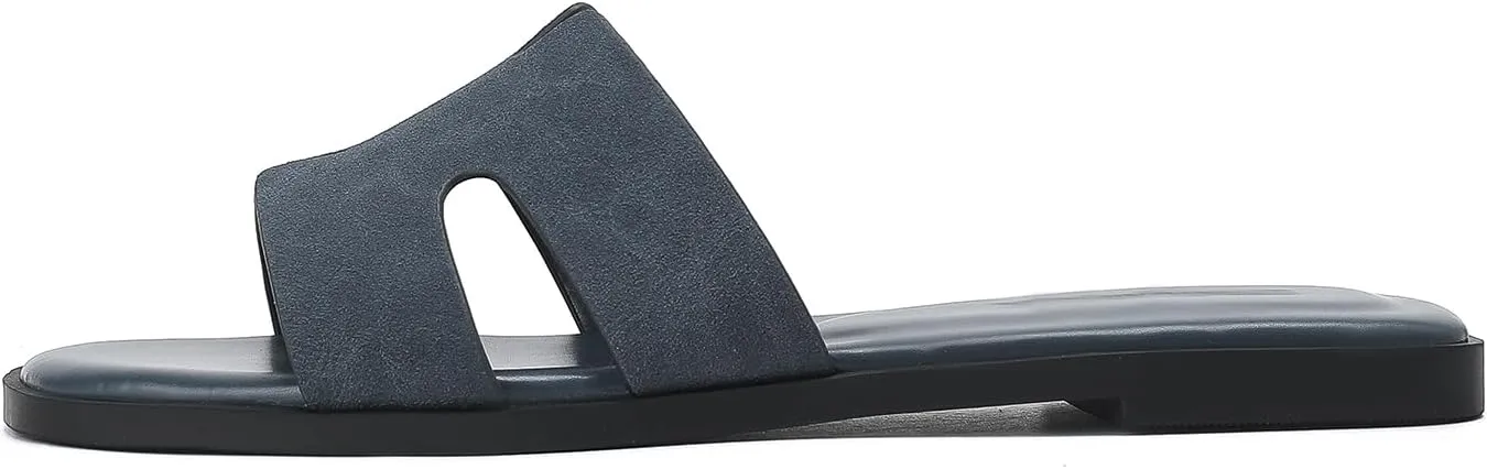 Women's Suede Flat Sandals Open Toe Slip on Sandals Comfort Slide Sandals for Women with Memory Foam