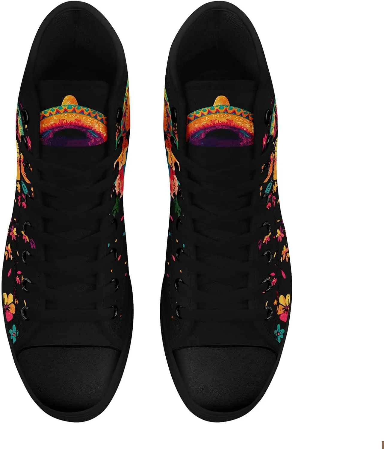 Women's Sugar Skull Canvas Sneakers - Mexican Catrina Art Fashion Shoes Gothic and Folk Art Casual High Tops