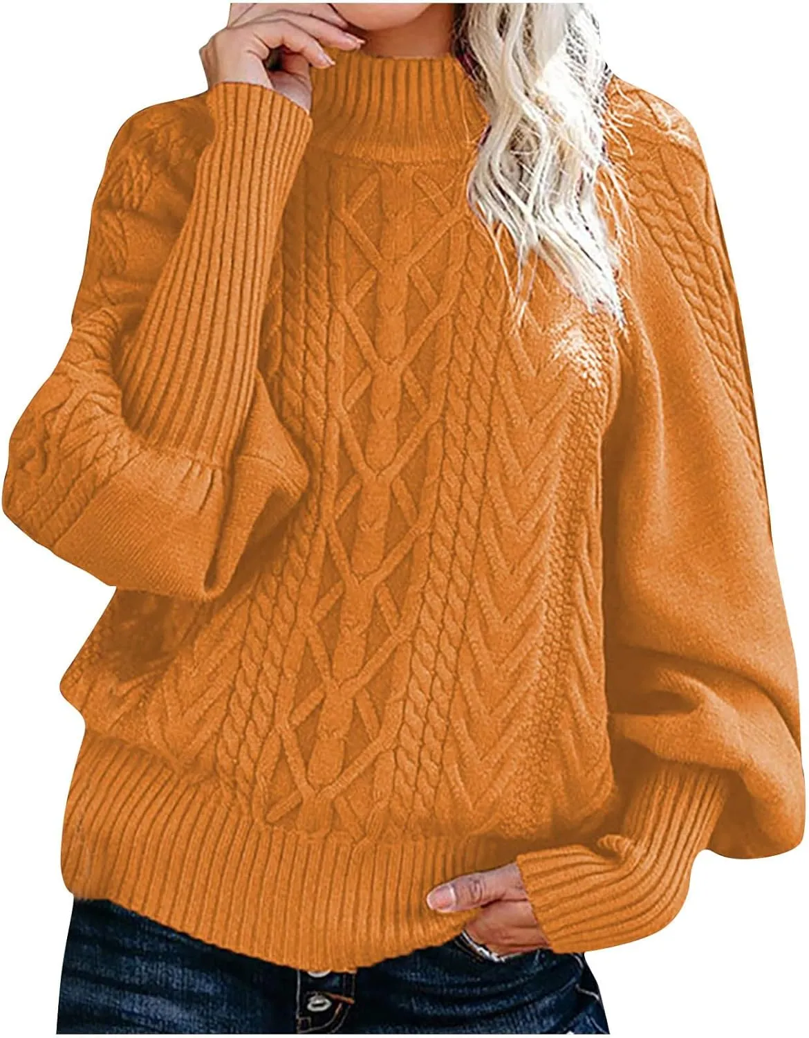 Womens Sweaters Casual Solid Long Sleeve Thick Knit Striped Pullover Crewneck Wide Hem Fitting Cozy Tops Outwear