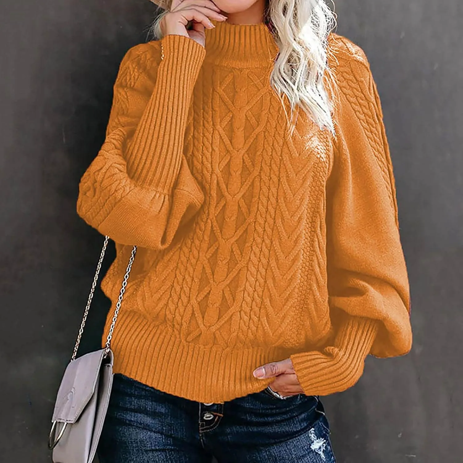 Womens Sweaters Casual Solid Long Sleeve Thick Knit Striped Pullover Crewneck Wide Hem Fitting Cozy Tops Outwear
