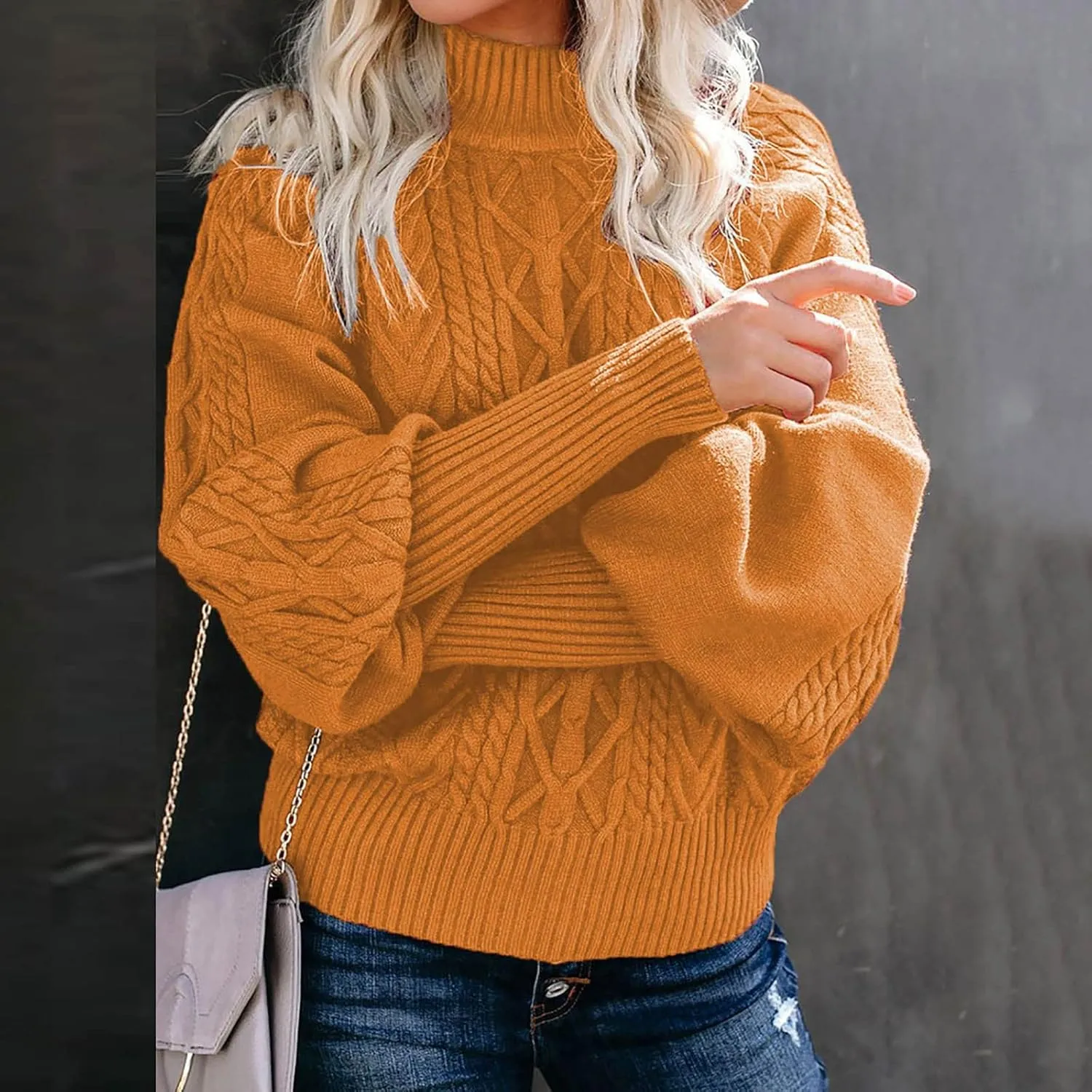 Womens Sweaters Casual Solid Long Sleeve Thick Knit Striped Pullover Crewneck Wide Hem Fitting Cozy Tops Outwear