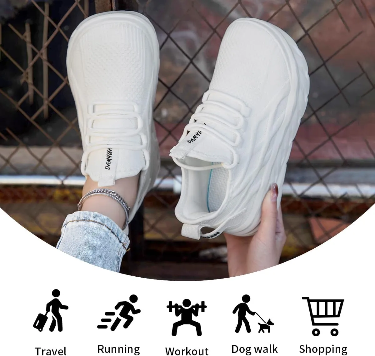Women's Thick Soled Walking Shoes Slip On Height Increasing Sneakers Wide Comfortable Lightweight Breathable Work Outside