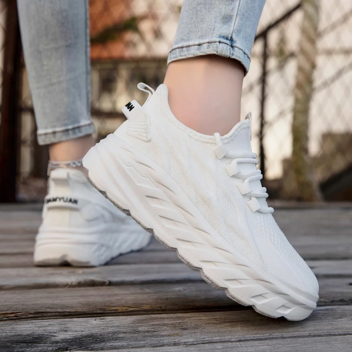 Women's Thick Soled Walking Shoes Slip On Height Increasing Sneakers Wide Comfortable Lightweight Breathable Work Outside