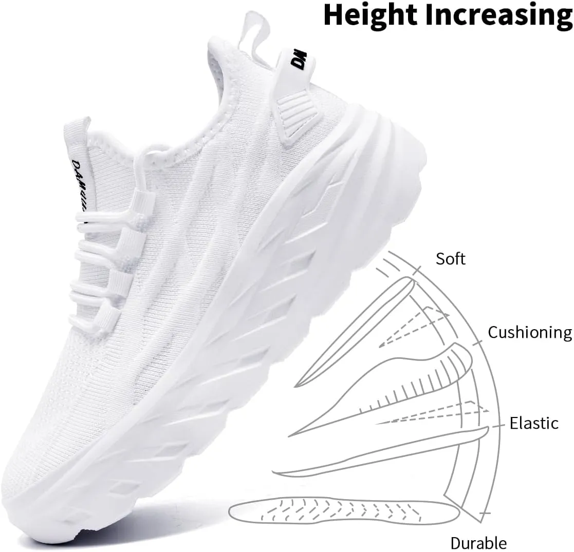 Women's Thick Soled Walking Shoes Slip On Height Increasing Sneakers Wide Comfortable Lightweight Breathable Work Outside