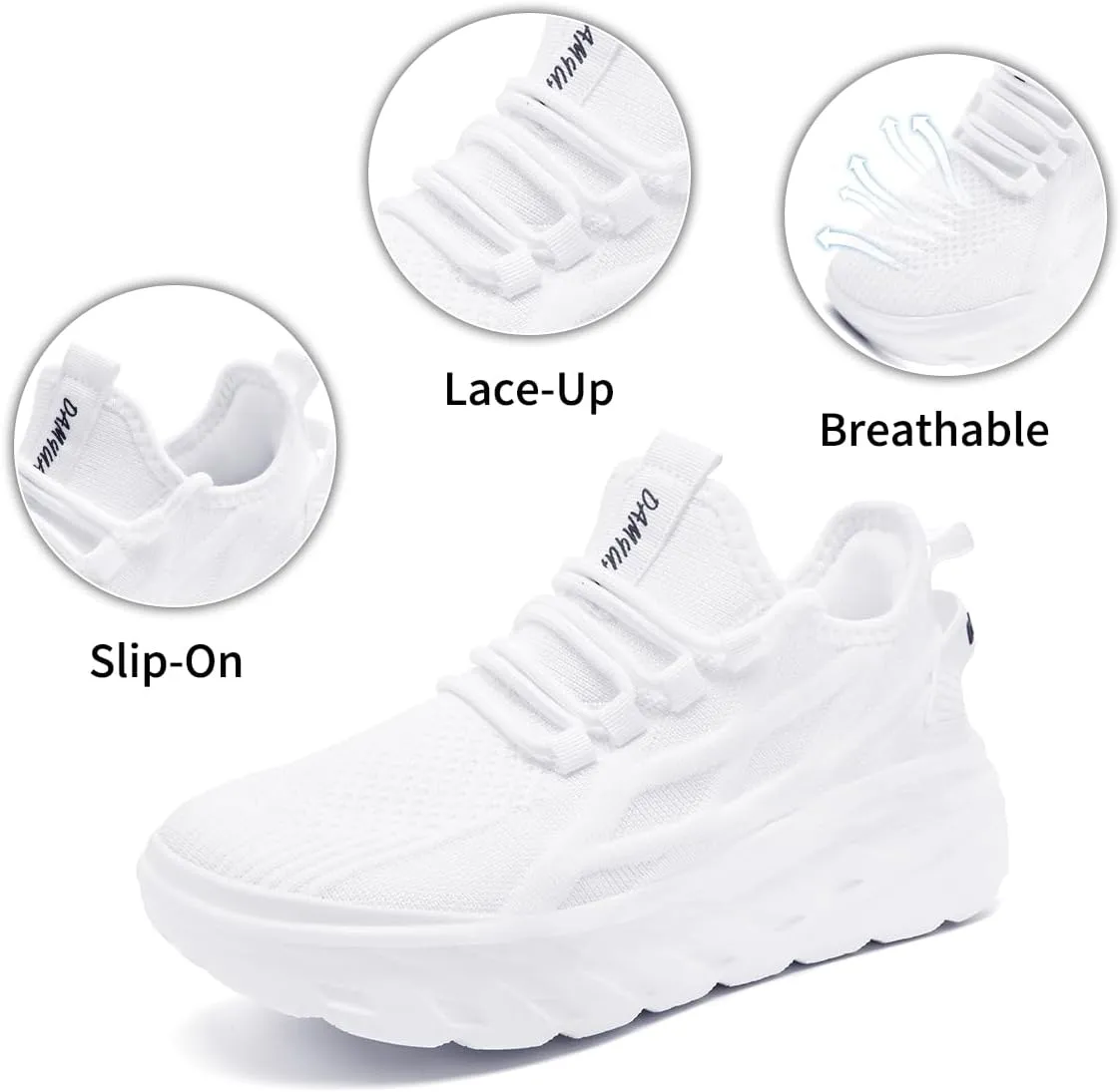 Women's Thick Soled Walking Shoes Slip On Height Increasing Sneakers Wide Comfortable Lightweight Breathable Work Outside