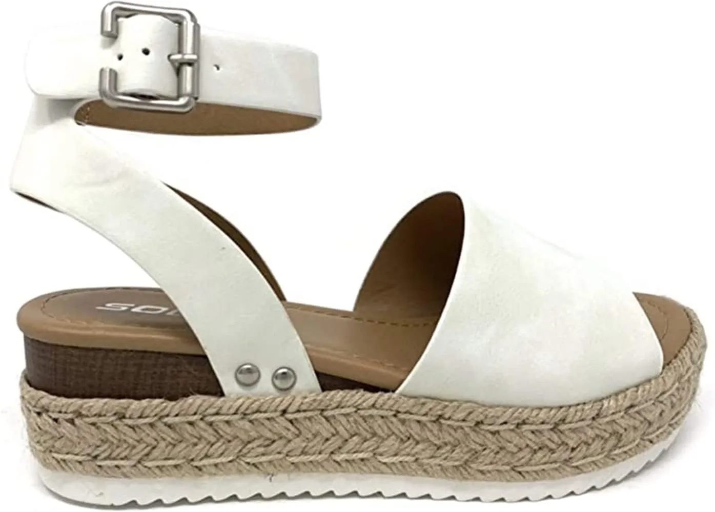 Womens Topic4 Casual Espadrilles Trim Rubber Sole Flatform Studded Wedge Buckle Ankle Strap Open Toe Sandal (8.5 M US, White T)