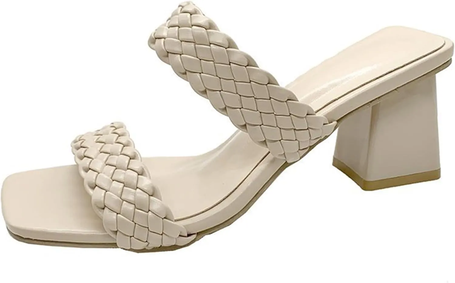 Women's Two Braided Strap High Chunky Heels For Women Slip On Open Square Toe Block Platform Heels Sandals Holiday Party Wedding Dress Pumps Shoes