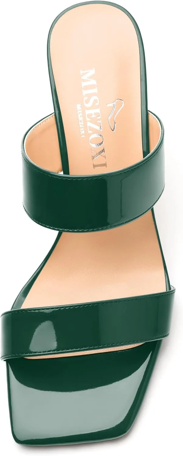 Womens Wedge Heeled Sandals, Slip On Square Toe Wedge Sandals for Women 3.3"